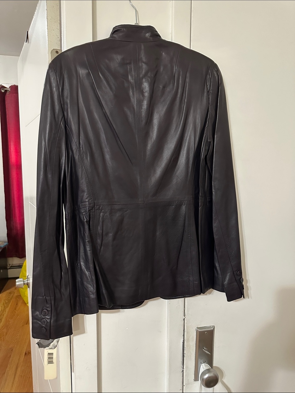 Donna Karan Dark Blue/Viole Leather Button-Front Jacket - Picture 2 of 12